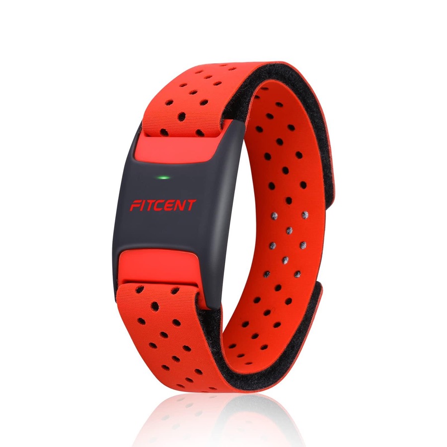 Heart Rate Monitor Armband, Bluetooth ANT+ Optical Heart Rate Sensor Arm Band, Rechargeable Fitness Tracker for Peloton Strava Zwift Polar Beat DDP Yoga Wahoo Fitness (Red)