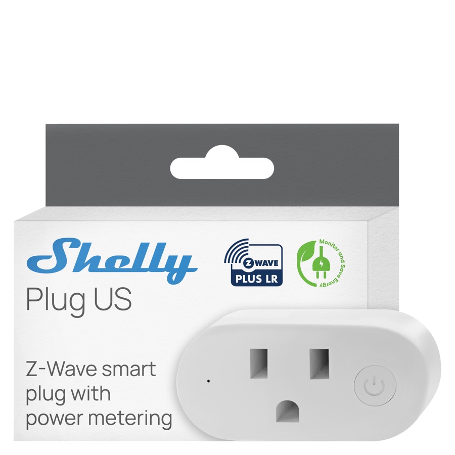 Shelly Wave Plug US LR Z-Wave Smart Plug, 15A/1800W, Power Metering, Z-Wave Long Range, SmartStart, S2 Security, White